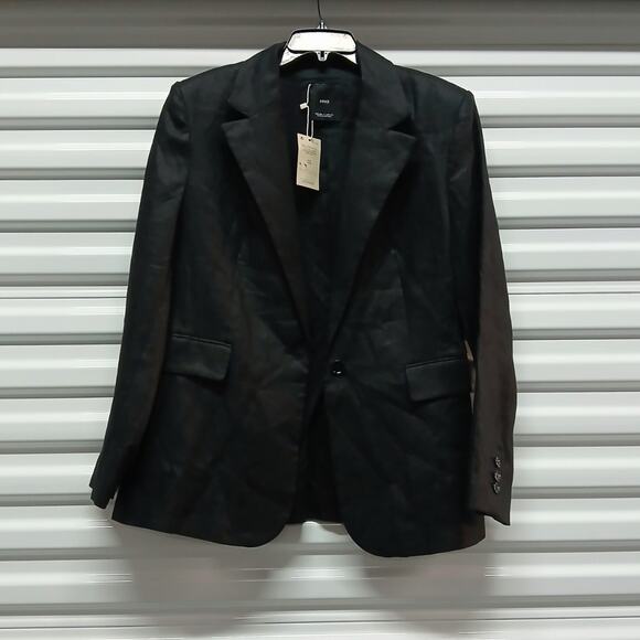 Mango MNG Women's 100% Linen Blazer Size XL Black Jacket Business Office - Picture 3 of 11